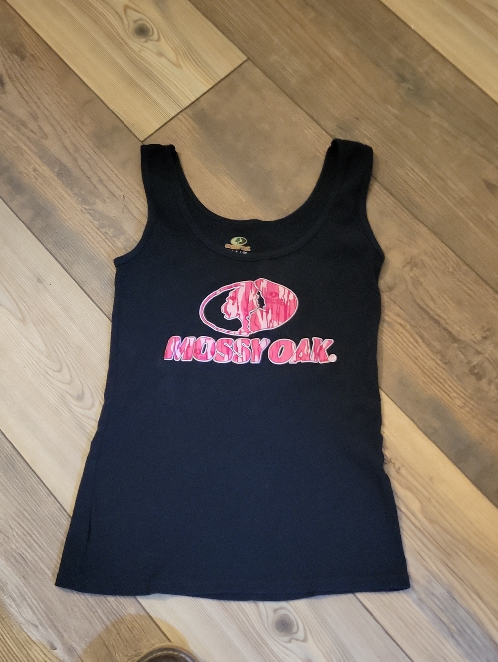 Mossy Oak Black Tank with Pink Logo Graphic